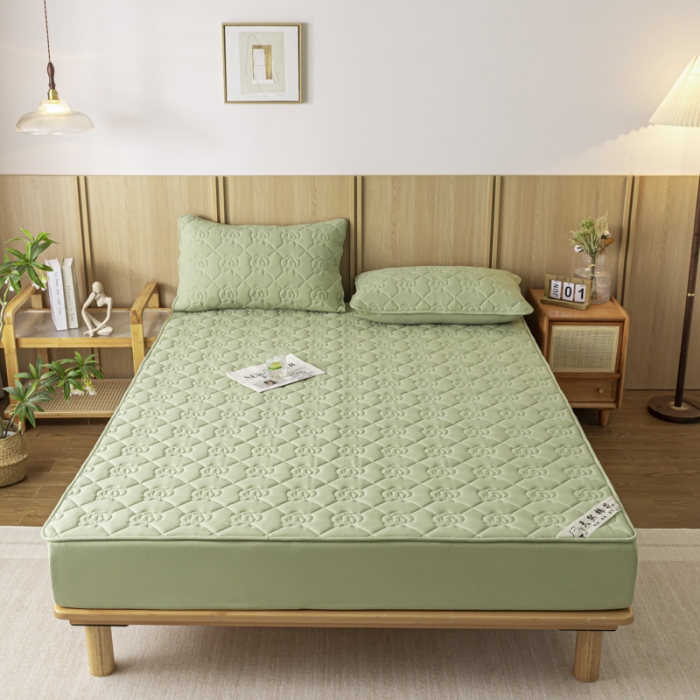 91家纺网 家纺一手货源 找家纺 鑫钰 2023新款亲肤棉夹棉新疆棉花床笠床罩床垫保护垫 棉朵-抹茶绿