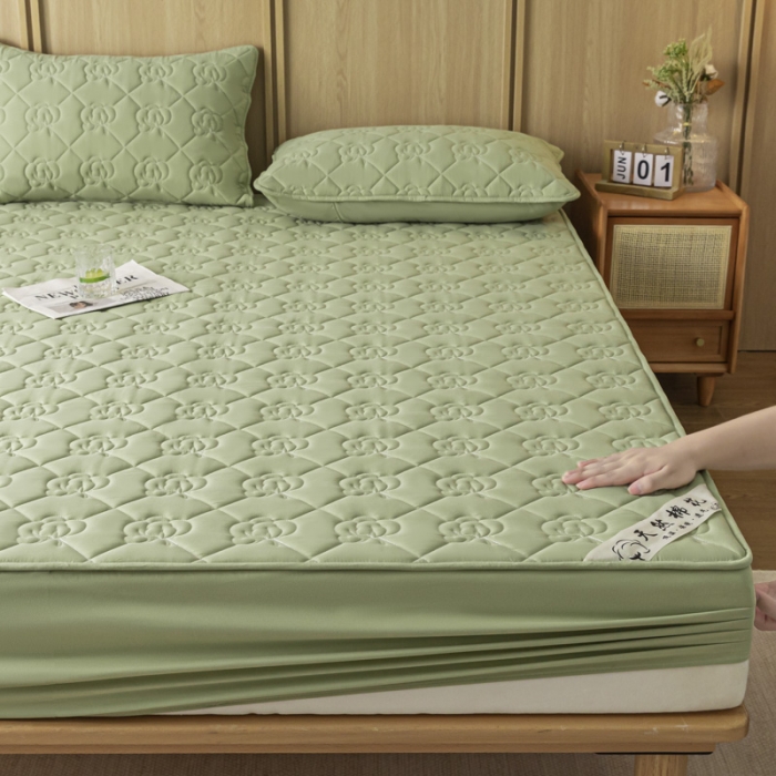 91家纺网 家纺一手货源 找家纺 鑫钰 2023新款亲肤棉夹棉新疆棉花床笠床罩床垫保护垫 棉朵-抹茶绿