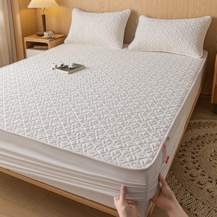 91家纺网 家纺一手货源 找家纺 鑫钰 2023新款防水隔尿水洗全棉夹棉棉花床笠床垫保护套床套罩 大风车-白色