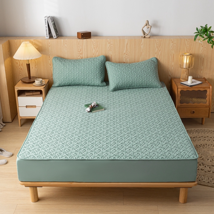 91家纺网 家纺一手货源 找家纺 鑫钰 2023新款防水隔尿水洗全棉夹棉棉花床笠床垫保护套床套罩 大风车-豆绿