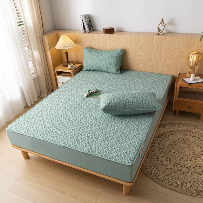 91家纺网 家纺一手货源 找家纺 鑫钰 2023新款防水隔尿水洗全棉夹棉棉花床笠床垫保护套床套罩 大风车-豆绿