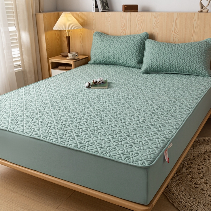 91家纺网 家纺一手货源 找家纺 鑫钰 2023新款防水隔尿水洗全棉夹棉棉花床笠床垫保护套床套罩 大风车-豆绿