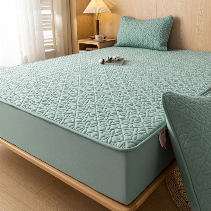 91家纺网 家纺一手货源 找家纺 鑫钰 2023新款防水隔尿水洗全棉夹棉棉花床笠床垫保护套床套罩 大风车-豆绿