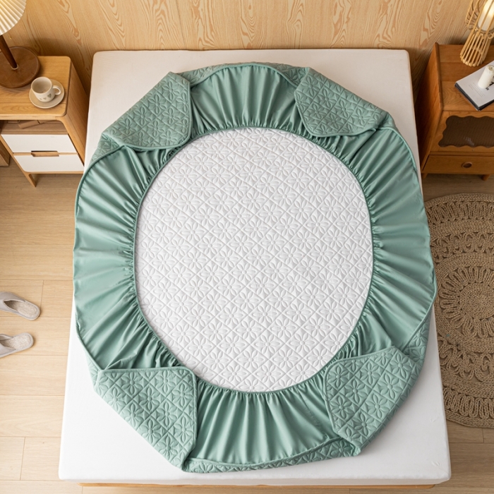 91家纺网 家纺一手货源 找家纺 鑫钰 2023新款防水隔尿水洗全棉夹棉棉花床笠床垫保护套床套罩 大风车-豆绿