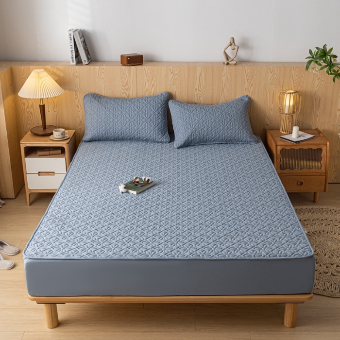 91家纺网 家纺一手货源 找家纺 鑫钰 2023新款防水隔尿水洗全棉夹棉棉花床笠床垫保护套床套罩 大风车-湖蓝