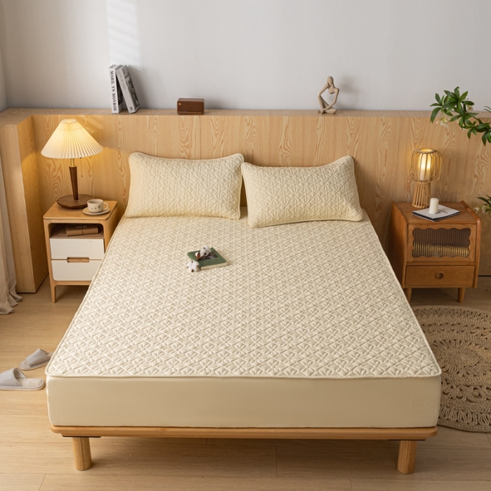 91家纺网 家纺一手货源 找家纺 鑫钰 2023新款防水隔尿水洗全棉夹棉棉花床笠床垫保护套床套罩 大风车-米黄