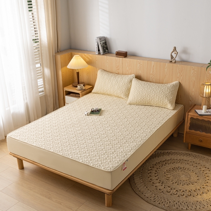 91家纺网 家纺一手货源 找家纺 鑫钰 2023新款防水隔尿水洗全棉夹棉棉花床笠床垫保护套床套罩 大风车-米黄