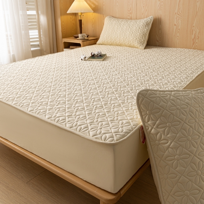 91家纺网 家纺一手货源 找家纺 鑫钰 2023新款防水隔尿水洗全棉夹棉棉花床笠床垫保护套床套罩 大风车-米黄