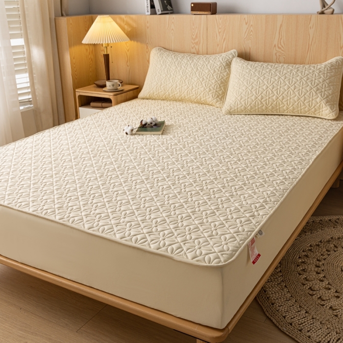 91家纺网 家纺一手货源 找家纺 鑫钰 2023新款防水隔尿水洗全棉夹棉棉花床笠床垫保护套床套罩 大风车-米黄