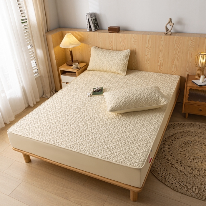 91家纺网 家纺一手货源 找家纺 鑫钰 2023新款防水隔尿水洗全棉夹棉棉花床笠床垫保护套床套罩 大风车-米黄