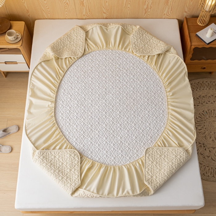 91家纺网 家纺一手货源 找家纺 鑫钰 2023新款防水隔尿水洗全棉夹棉棉花床笠床垫保护套床套罩 大风车-米黄