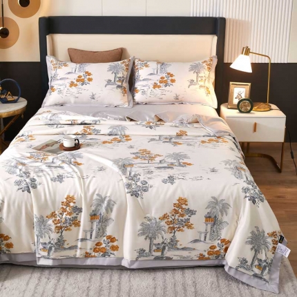 91家纺网 家纺一手货源 找家纺 2023新款水洗天丝夏被四件套夏凉被空调被