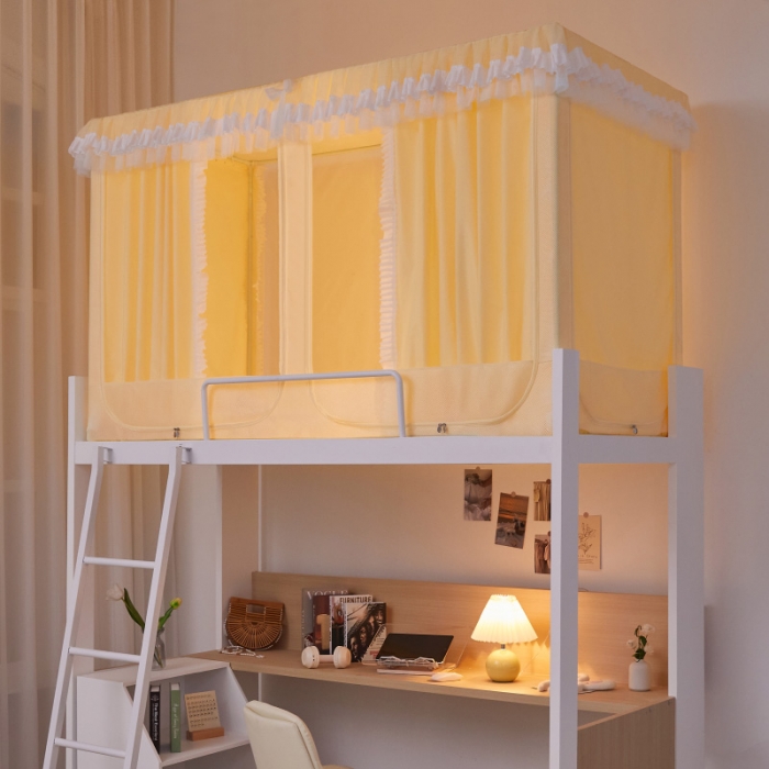 91家纺网 家纺一手货源 找家纺 迪凡保罗蚊帐 2023新款2318多开门涂银强遮光三明治学生蚊帐 2318-黄金叶