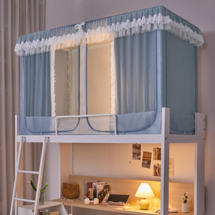 91家纺网 家纺一手货源 找家纺 迪凡保罗蚊帐 2023新款2318多开门涂银强遮光三明治学生蚊帐 2318-浅灰色