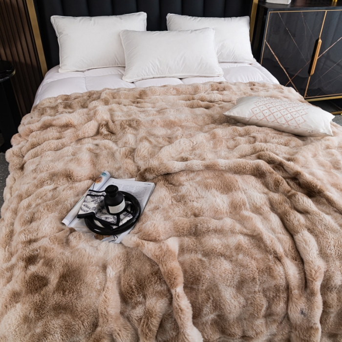 91家纺网 家纺一手货源 找家纺 （总）2025新款托斯卡纳兔毛加厚双层毛毯晕染高端绒毯保暖毯子奢华沙发毯