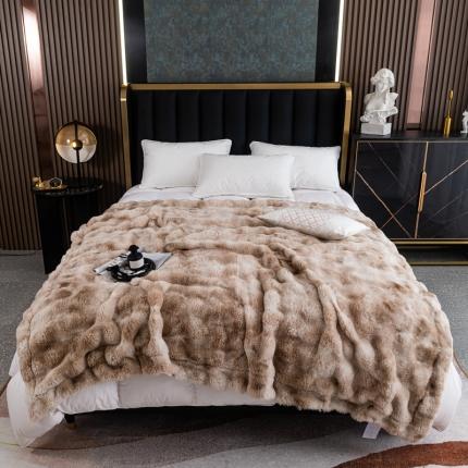2025新款托斯卡纳兔毛加厚双层毛毯晕染高端绒毯保暖毯子奢华沙发毯卡其色