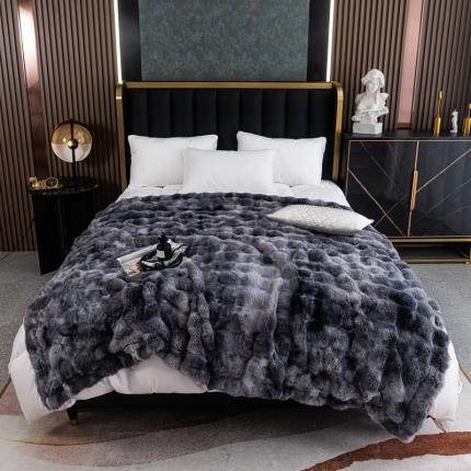 2025新款托斯卡纳兔毛加厚双层毛毯晕染高端绒毯保暖毯子奢华沙发毯灰色