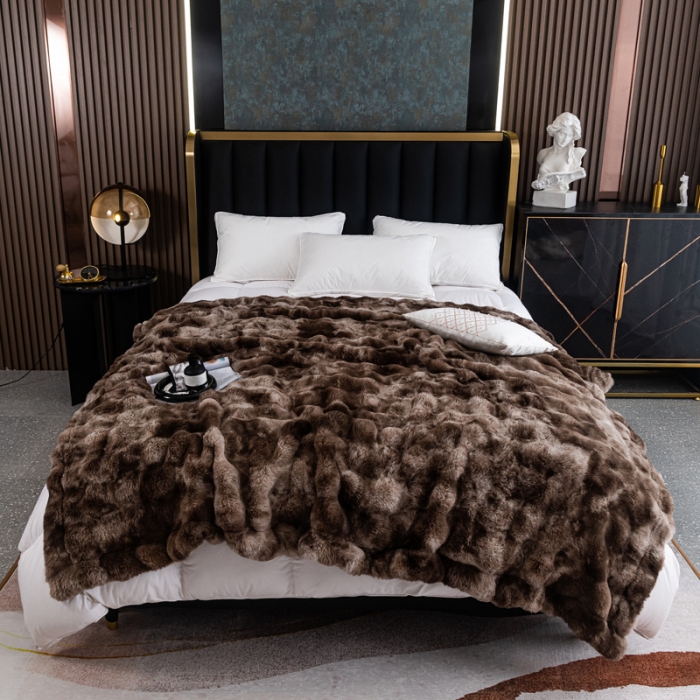 91家纺网 家纺一手货源 找家纺 来菲毛毯25新款托斯卡纳兔毛加厚双重保暖绒毯晕染高端毯子-咖啡色