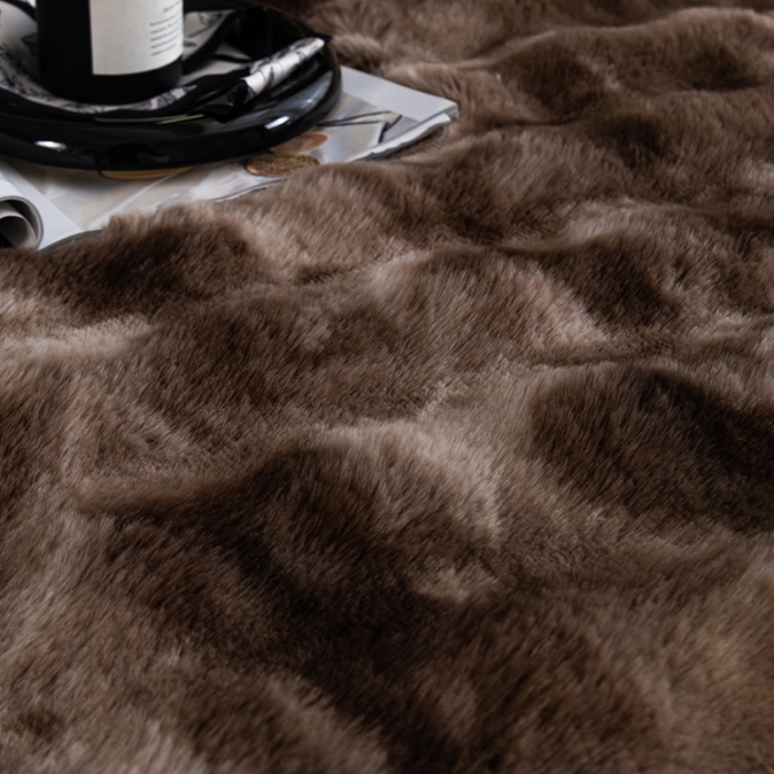 91家纺网 家纺一手货源 找家纺 来菲毛毯25新款托斯卡纳兔毛加厚双重保暖绒毯晕染高端毯子-咖啡色