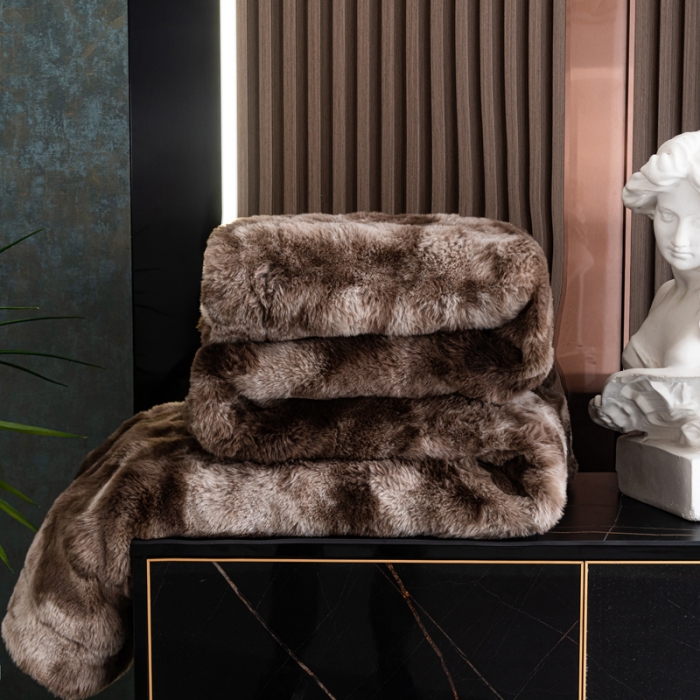 91家纺网 家纺一手货源 找家纺 来菲毛毯25新款托斯卡纳兔毛加厚双重保暖绒毯晕染高端毯子-咖啡色
