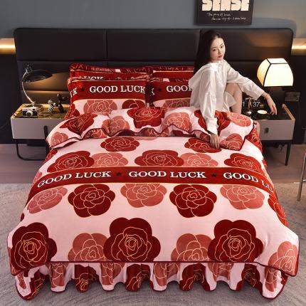 91家纺网 家纺一手货源 找家纺 千嘻汇 2025新款8斤牛奶绒金貂法莱绒床裙款保暖四件套安娜花园