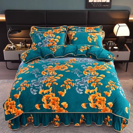 91家纺网 家纺一手货源 找家纺 千嘻汇 2025新款8斤牛奶绒金貂法莱绒床裙款保暖四件套繁花似锦