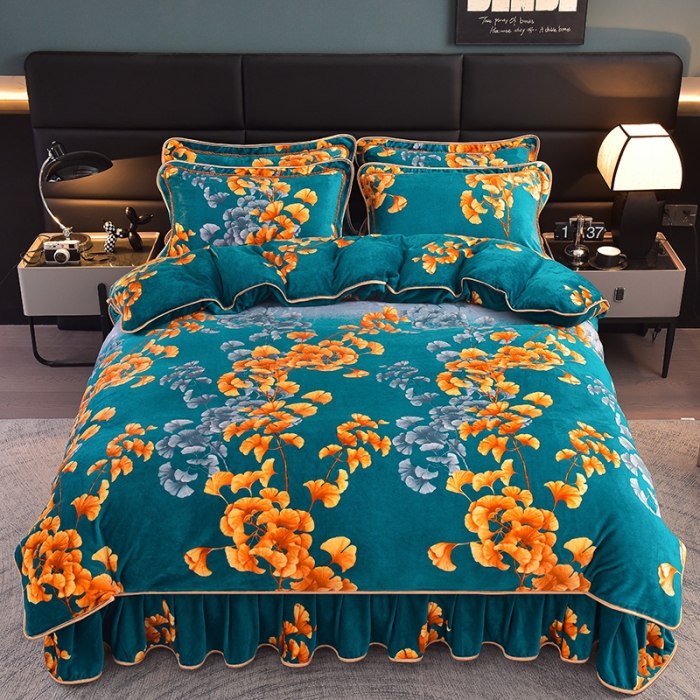 91家纺网 家纺一手货源 找家纺 千嘻汇 2025新款8斤牛奶绒金貂法莱绒床裙款保暖四件套繁花似锦