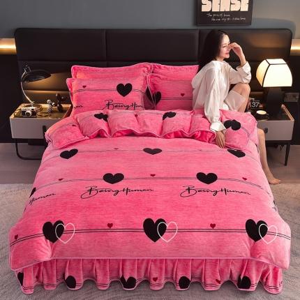 91家纺网 家纺一手货源 找家纺 千嘻汇 2025新款8斤牛奶绒金貂法莱绒床裙款保暖四件套怦然心动