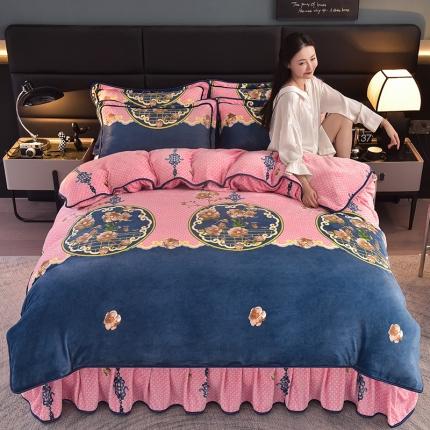 91家纺网 家纺一手货源 找家纺 千嘻汇 2025新款8斤牛奶绒金貂法莱绒床裙款保暖四件套田园生活