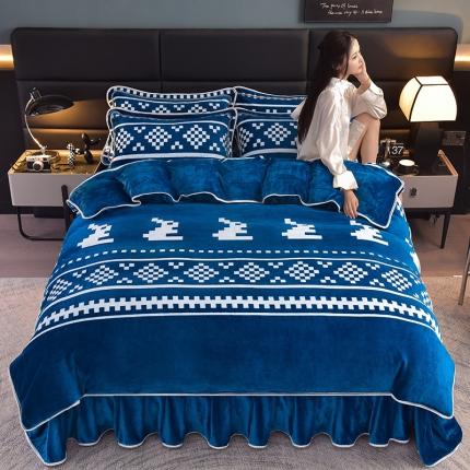 91家纺网 家纺一手货源 找家纺 千嘻汇 2025新款8斤牛奶绒金貂法莱绒床裙款保暖四件套印象派