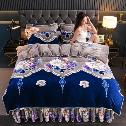 91家纺网 家纺一手货源 找家纺 千嘻汇 2023新款7斤牛奶绒金貂法莱绒床裙款保暖四件套秘密花园