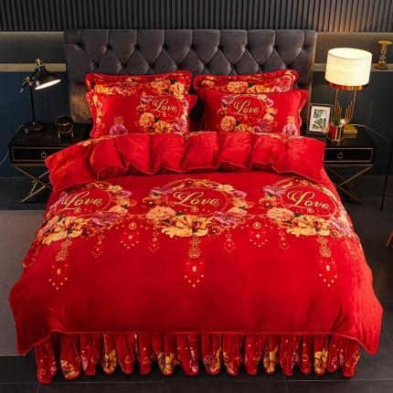 91家纺网 家纺一手货源 找家纺 千嘻汇 2023新款7斤牛奶绒金貂法莱绒床裙款保暖四件套相伴一生