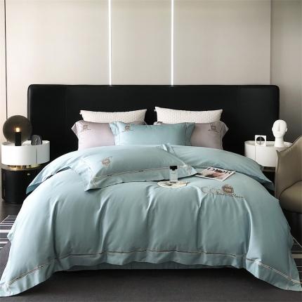 91家纺网 家纺一手货源 找家纺 玖玖爱 2023新款180支超柔火山磨毛长绒棉刺绣coco小姐系列 平旦青