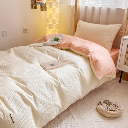 91家纺网 家纺一手货源 找家纺 眠博士 2023新款全棉华夫格学生上下铺四件套 简约款-白橘