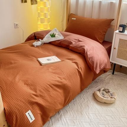 91家纺网 家纺一手货源 找家纺 眠博士 2023新款全棉华夫格学生上下铺四件套 简约款-焦糖