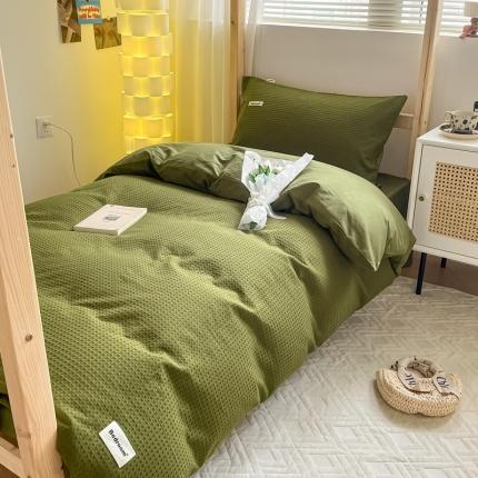 91家纺网 家纺一手货源 找家纺 眠博士 2023新款全棉华夫格学生上下铺四件套 简约款-松绿