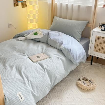 91家纺网 家纺一手货源 找家纺 眠博士 2023新款全棉华夫格学生上下铺四件套 简约款-雾蓝