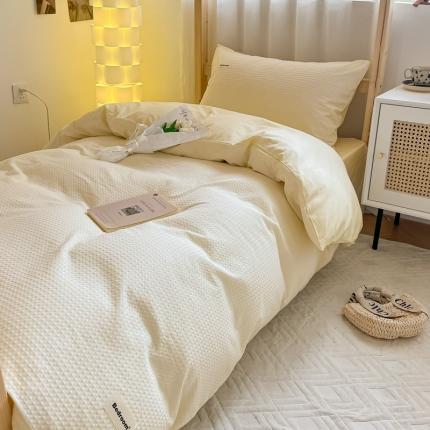 眠博士 2023新款全棉华夫格学生上下铺四件套 简约款-珍珠白