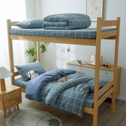 91家纺网 家纺一手货源 找家纺 鸣升家纺 新款A类全棉水洗棉宿舍三件套 柏拉图蓝