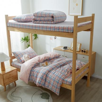 91家纺网 家纺一手货源 找家纺 鸣升家纺 新款A类全棉水洗棉宿舍三件套 星空粉