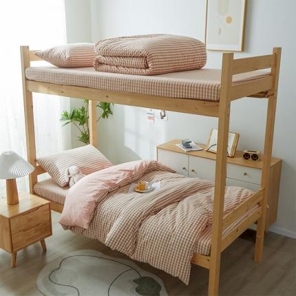 91家纺网 家纺一手货源 找家纺 九沐良品 新款A类全棉水洗棉宿舍三件套 粉小格