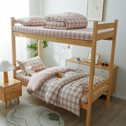 91家纺网 家纺一手货源 找家纺 九沐良品 新款A类全棉水洗棉宿舍三件套 莫妮卡粉