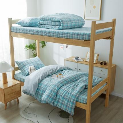 91家纺网 家纺一手货源 找家纺 九沐良品 新款A类全棉水洗棉宿舍三件套 星空绿