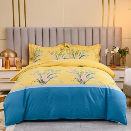 91家纺网 家纺一手货源 找家纺 佑佳家纺新款140克磨毛印花植物羊绒四件套繁华似锦-黄