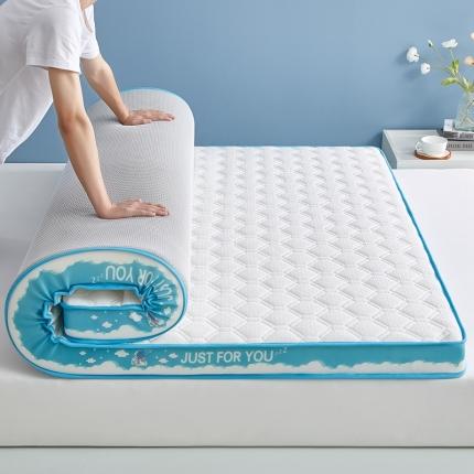 91家纺网 家纺一手货源 找家纺 时奥家纺 2023新款高密度记忆针织乳胶海绵床垫 天空蓝