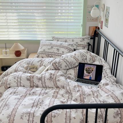 91家纺网 家纺一手货源 找家纺 （总）昔可 2023新款亲肤韩系全棉绑带款四件套