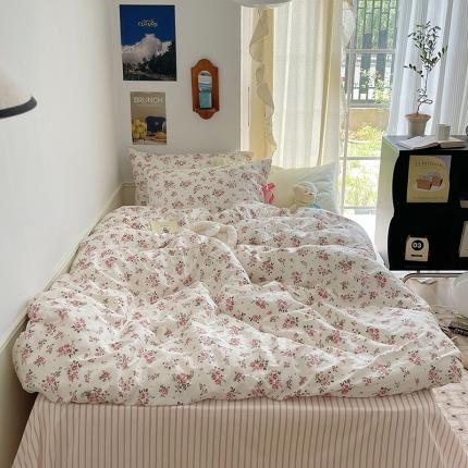 91家纺网 家纺一手货源 找家纺 昔可 2023新款亲肤韩系全棉绑带款四件套 樱花信子