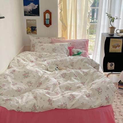 昔可 2023新款亲肤韩系全棉绑带款四件套 初恋蔷薇