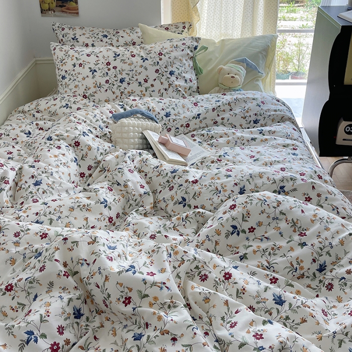 91家纺网 家纺一手货源 找家纺 昔可 2023新款亲肤韩系全棉绑带款四件套 花漾