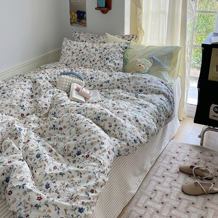 91家纺网 家纺一手货源 找家纺 昔可 2023新款亲肤韩系全棉绑带款四件套 花漾